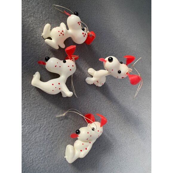 Set of 4 Dalmatian Dog Blow Mold Christmas Tree Ornaments with Red Ears & Spots - Picture 3 of 6